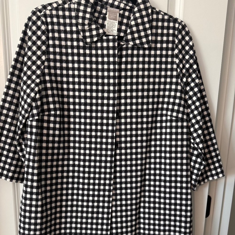 Chicos Black & White Checkered Jacket Wide Sleeves SZ 1 (8/10) MEDIUM